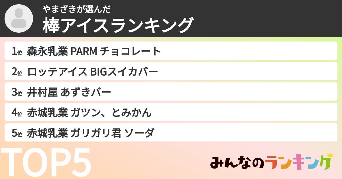 やまざきさんの「棒アイスランキング」