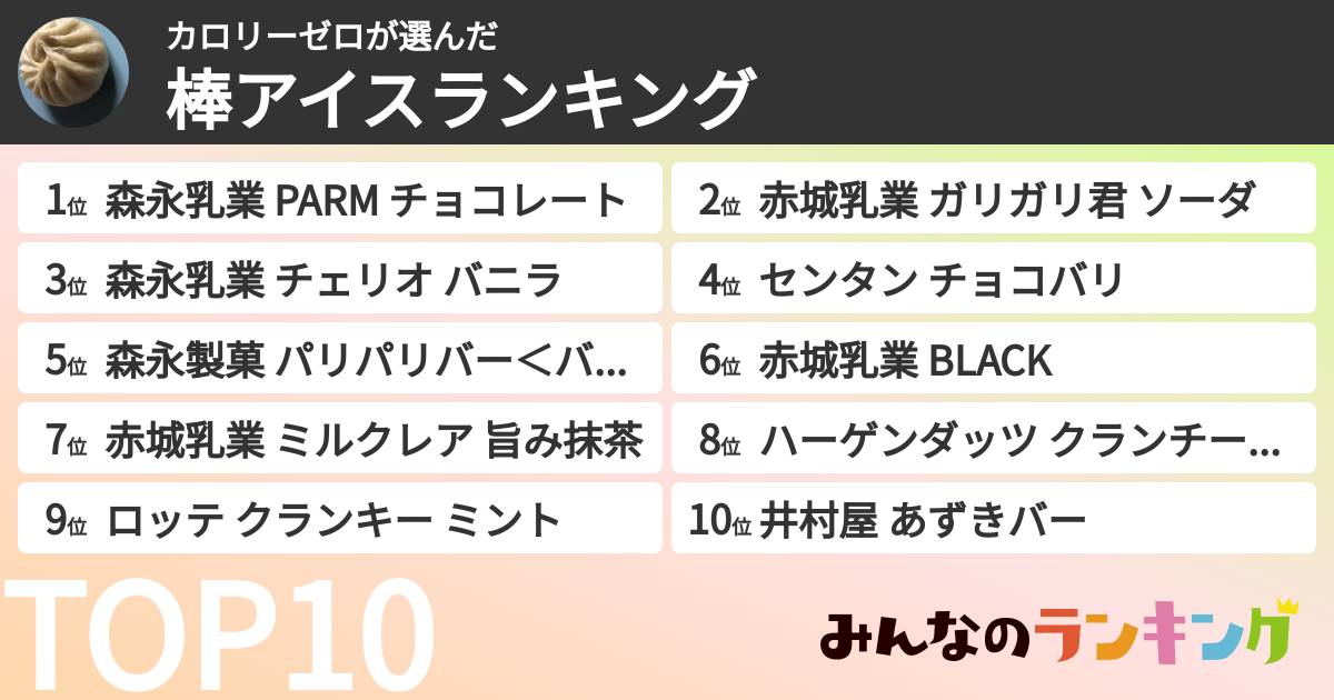 カロリーゼロさんの「棒アイスランキング」