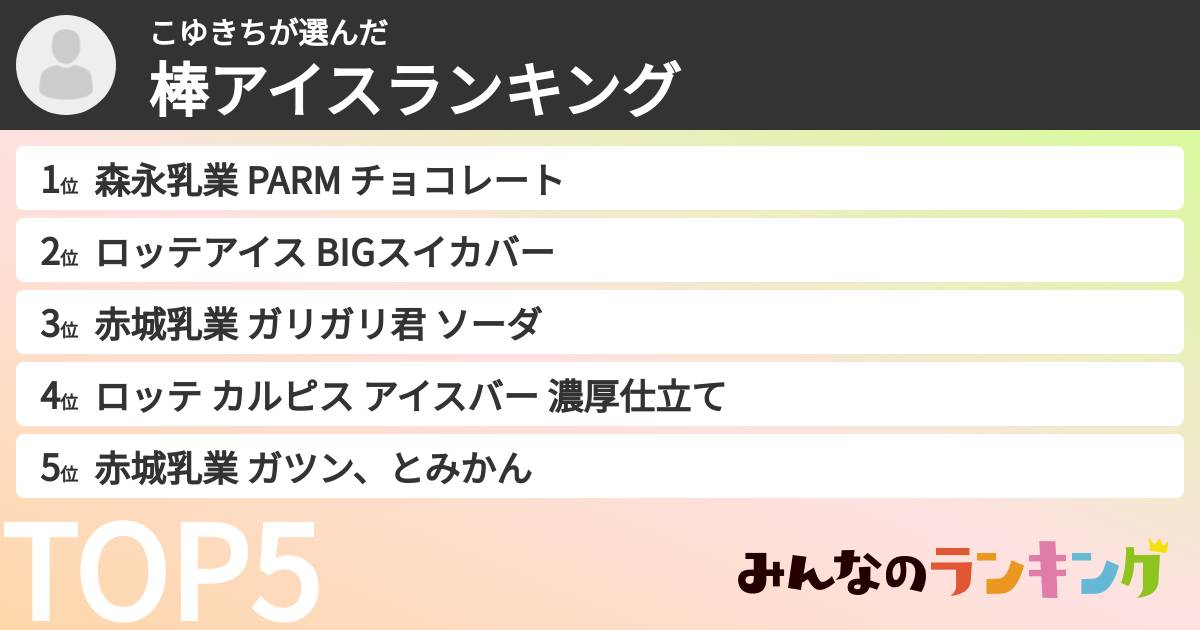 こゆきちさんの「棒アイスランキング」