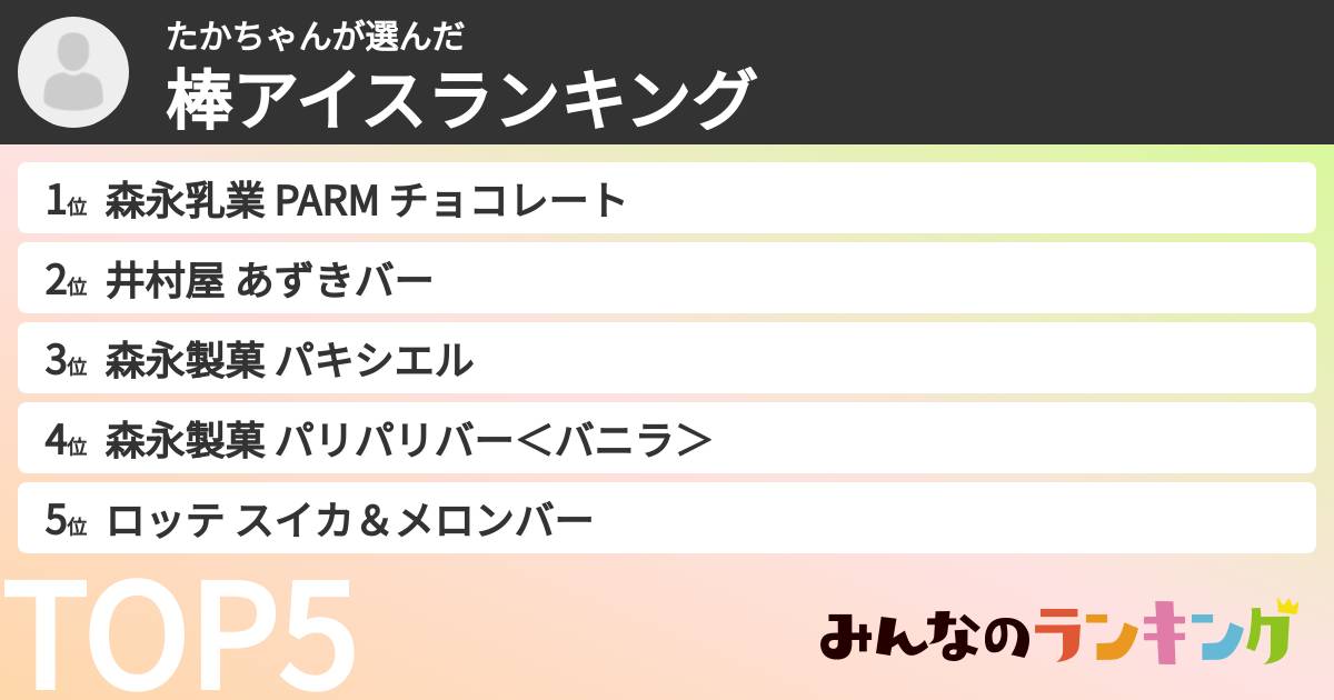 たかちゃんさんの「棒アイスランキング」