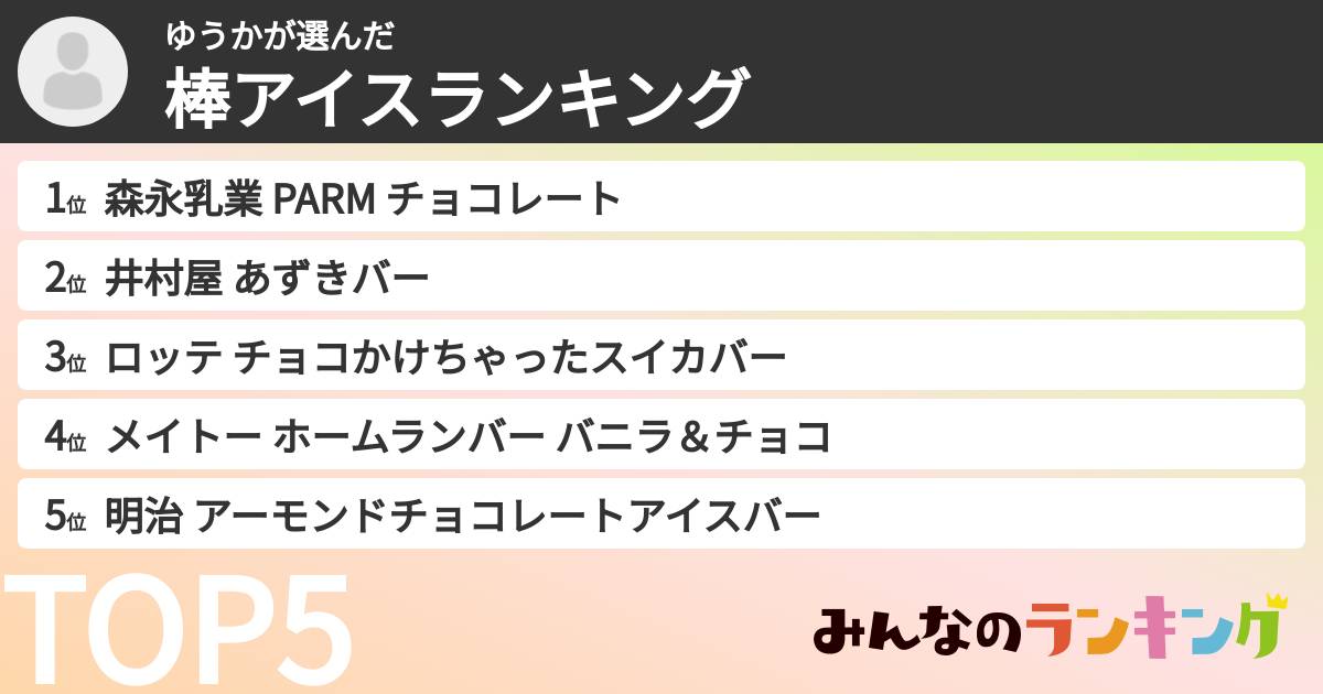 ゆうかさんの「棒アイスランキング」