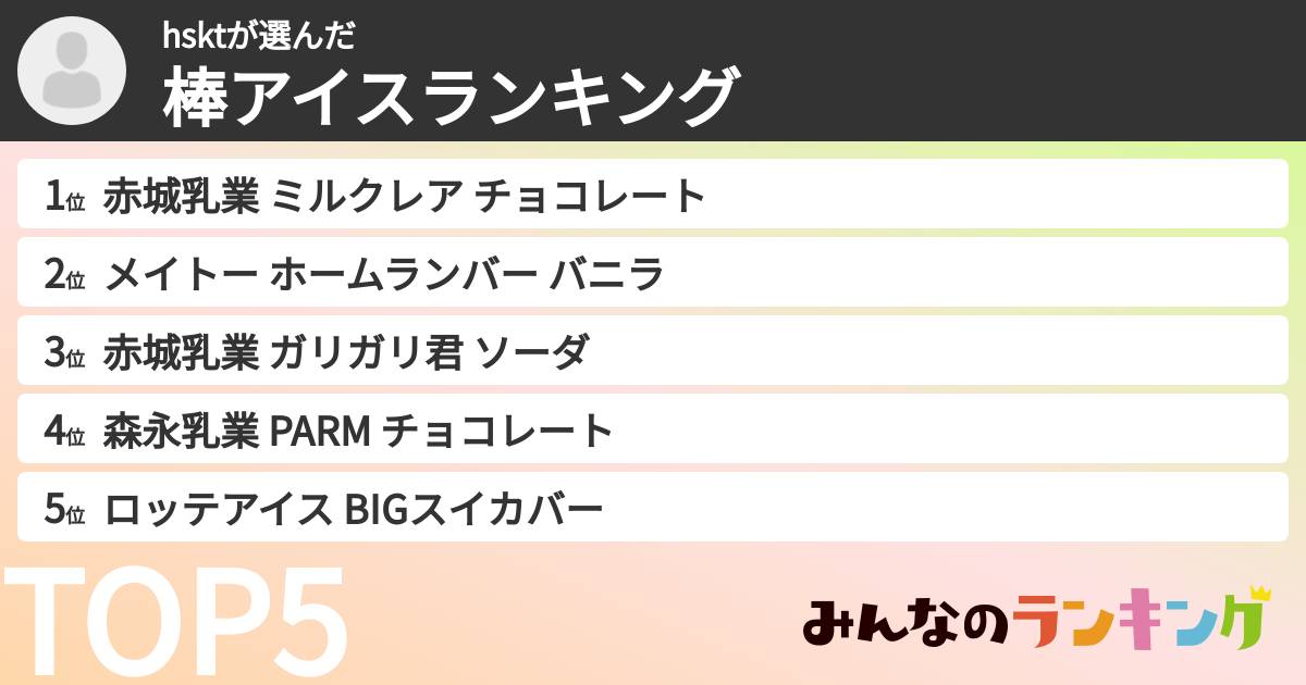 hsktさんの「棒アイスランキング」