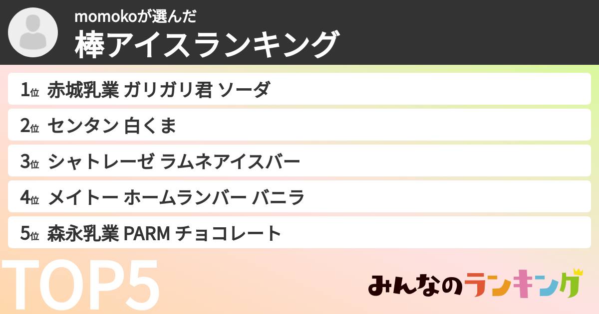 momokoさんの「棒アイスランキング」