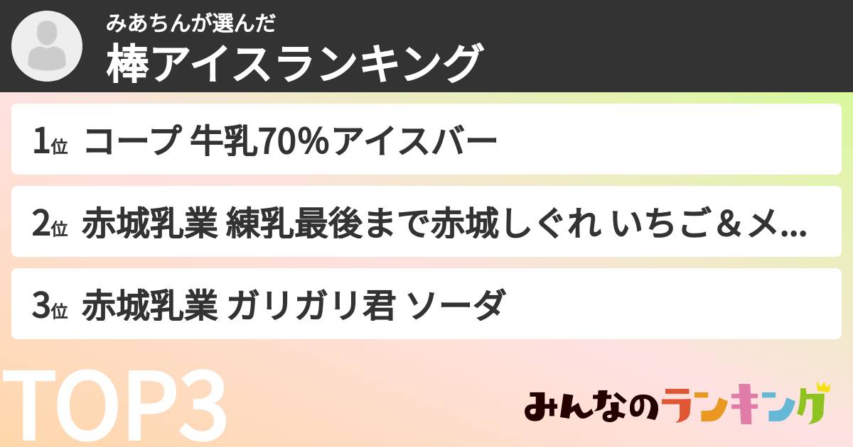 みあちんさんの「棒アイスランキング」