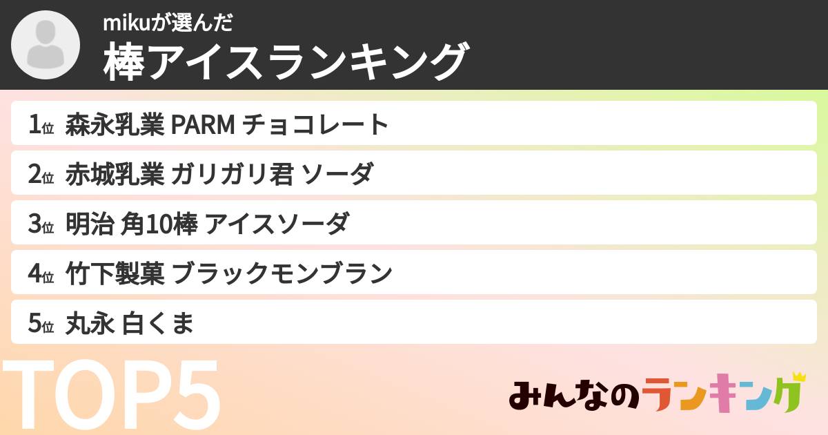 mikuさんの「棒アイスランキング」