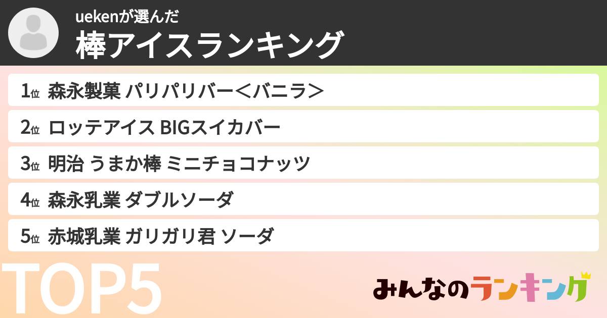 uekenさんの「棒アイスランキング」