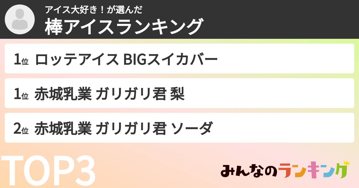 アイス大好き！さんの「棒アイスランキング」