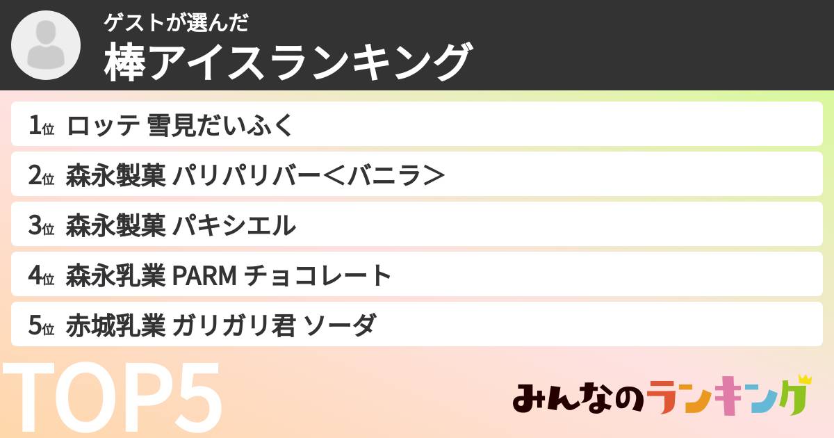 ゲストさんの「棒アイスランキング」