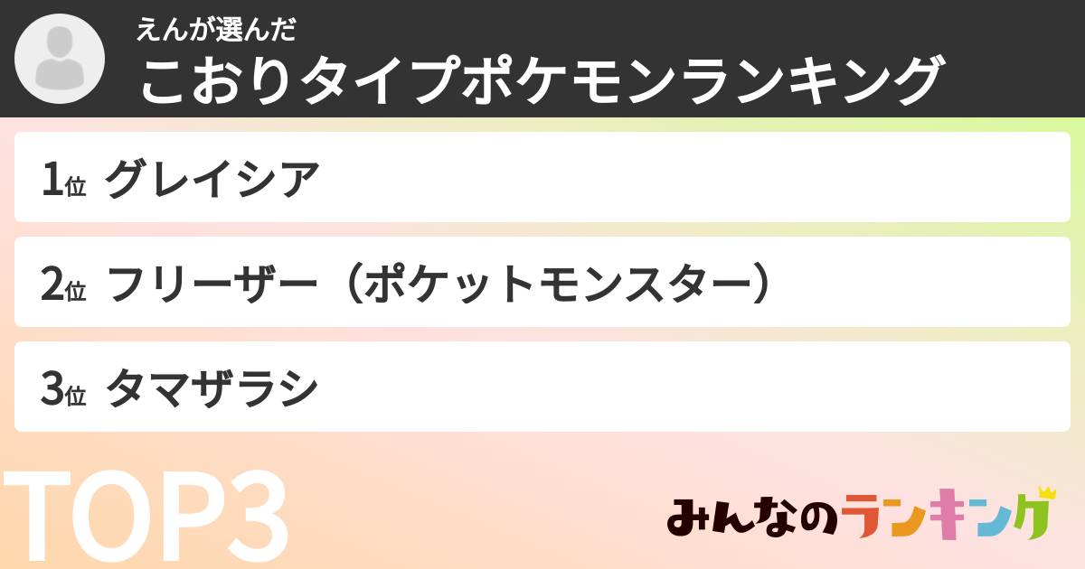 えんさんの「こおりタイプポケモンランキング」