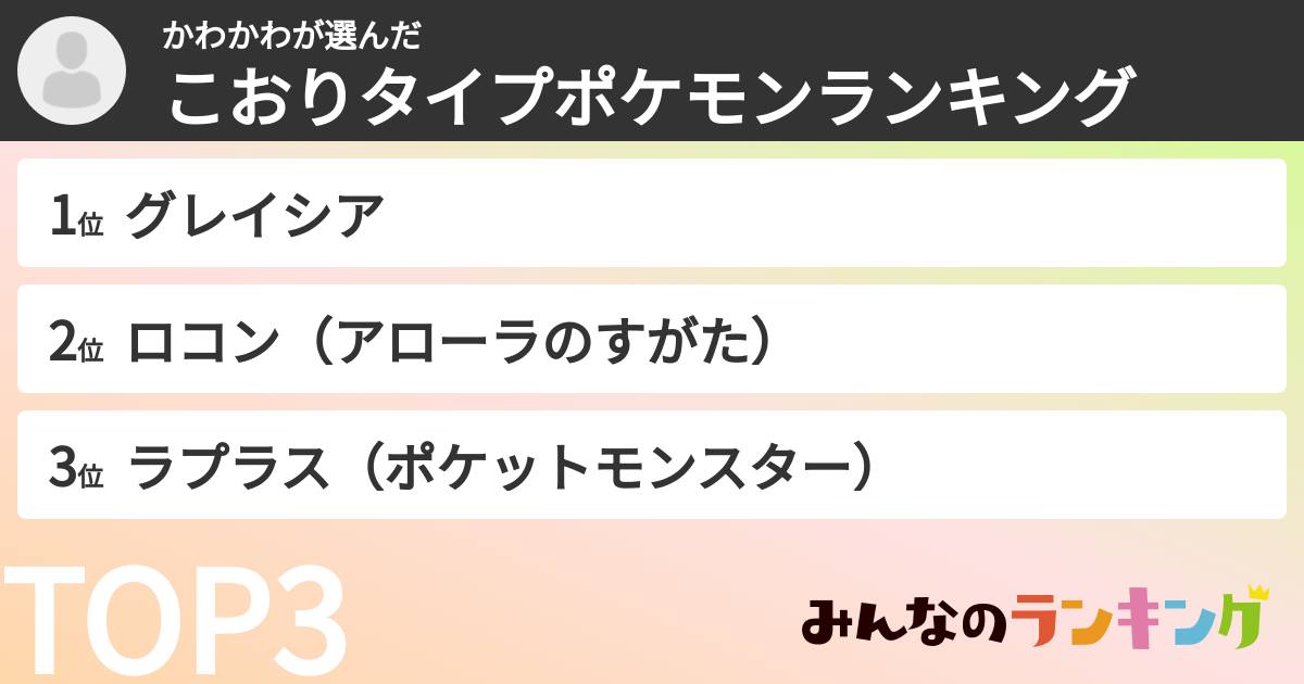 かわかわさんの「こおりタイプポケモンランキング」