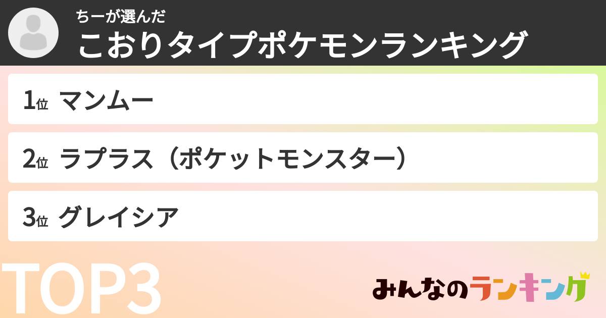 ちーさんの「こおりタイプポケモンランキング」