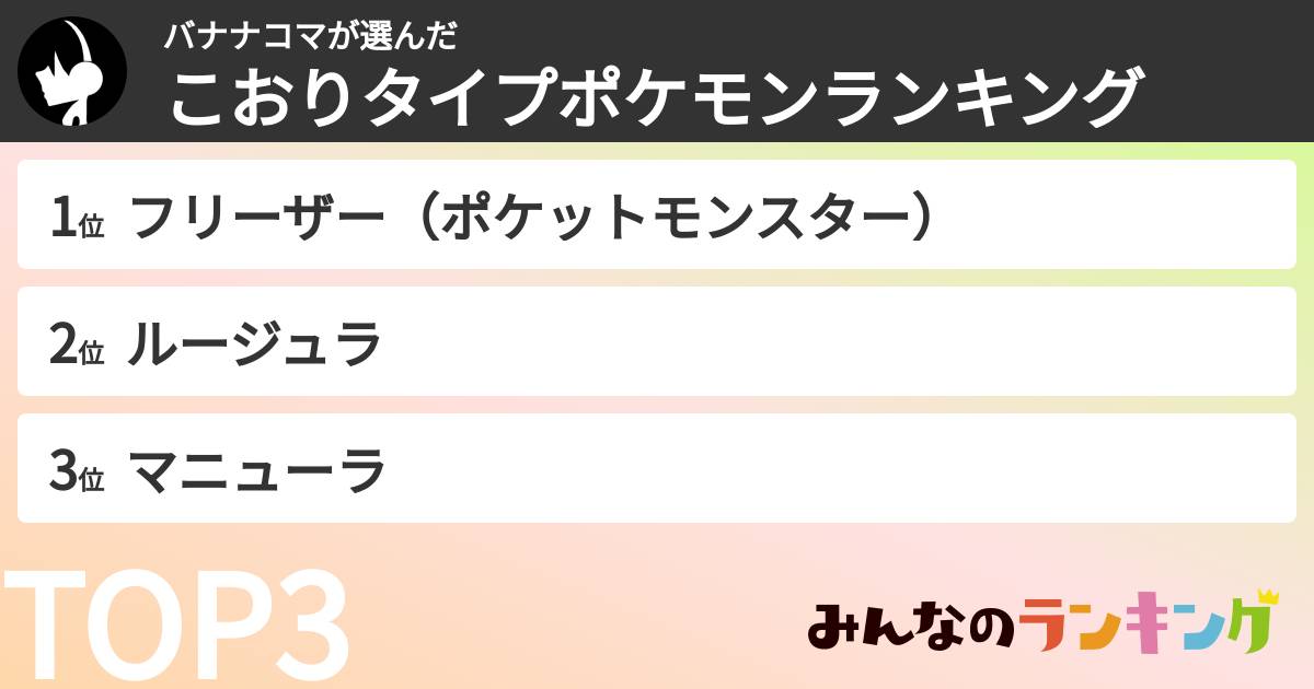 バナナコマさんの「こおりタイプポケモンランキング」