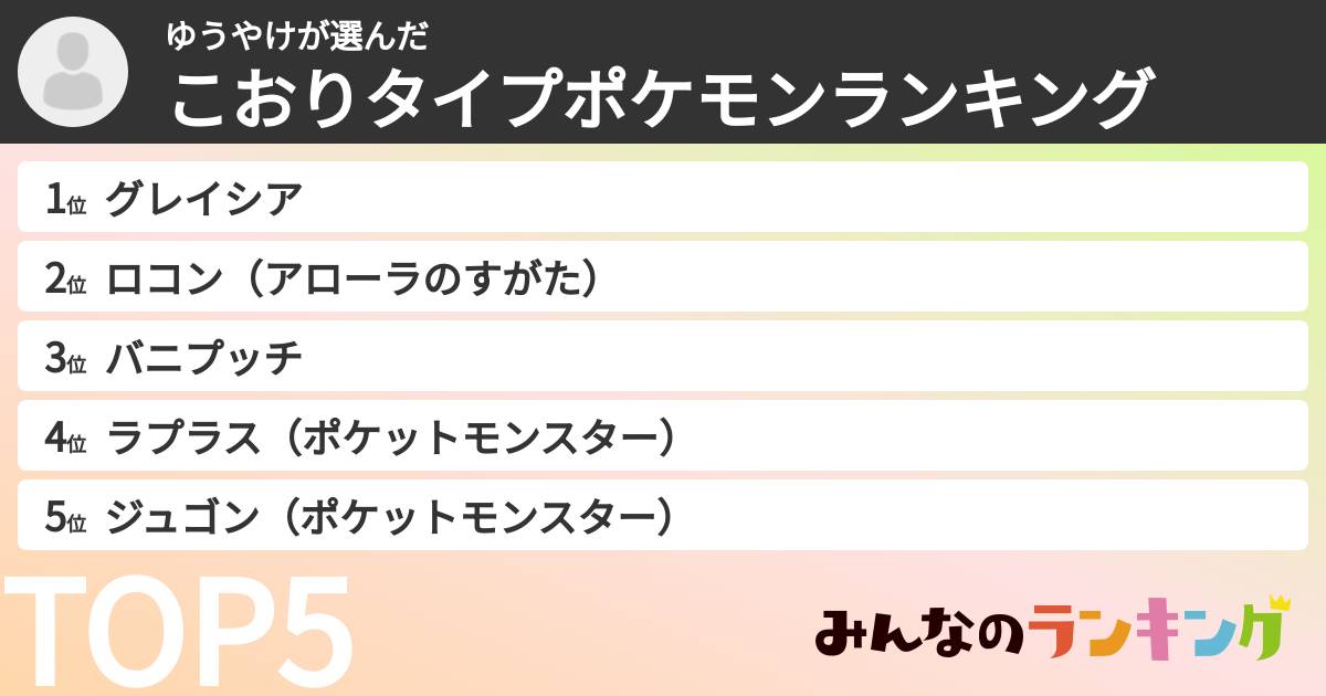 ゆうやけさんの「こおりタイプポケモンランキング」