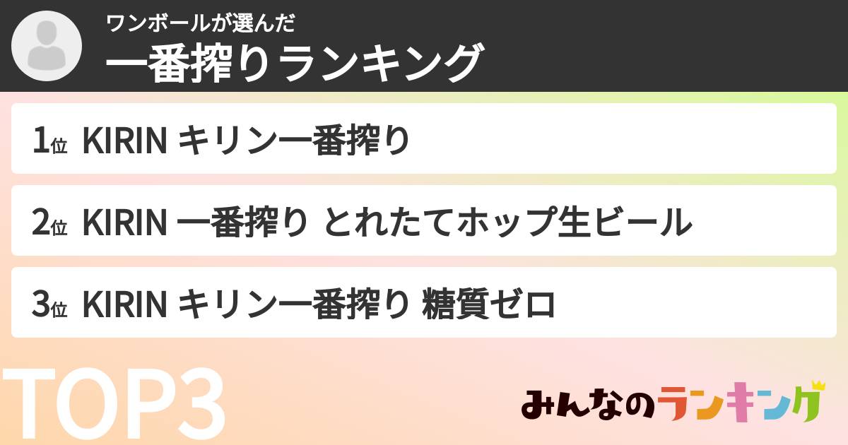 ワンボールさんの「一番搾りランキング」