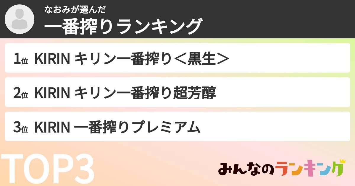 なおみさんの「一番搾りランキング」