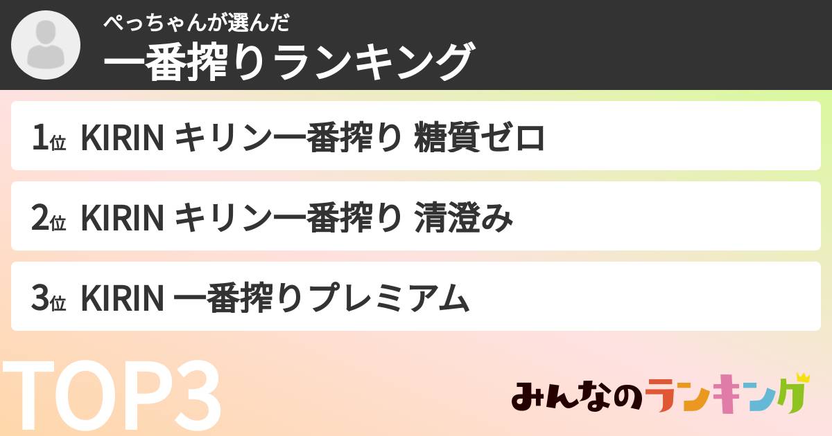ぺっちゃんさんの「一番搾りランキング」