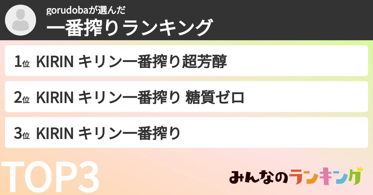 gorudobaさんの「一番搾りランキング」