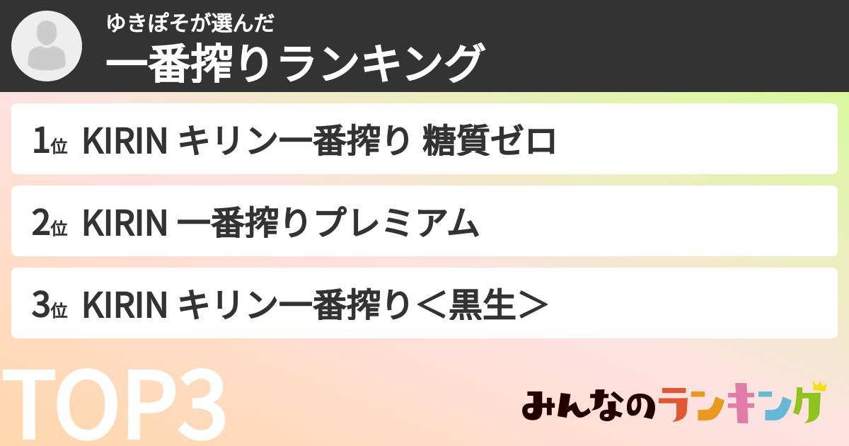 ゆきぽそさんの「一番搾りランキング」