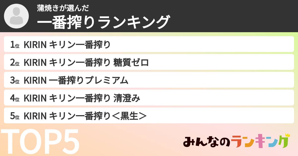 蒲焼きさんの「一番搾りランキング」