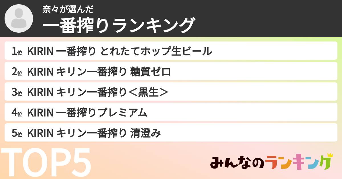 奈々さんの「一番搾りランキング」