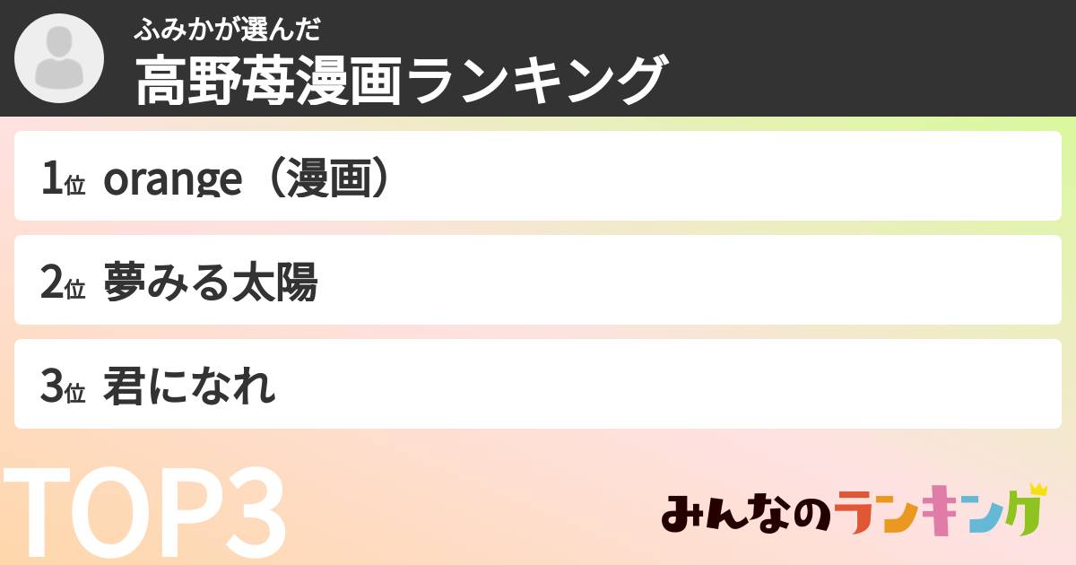 ふみかさんの「高野苺漫画ランキング」