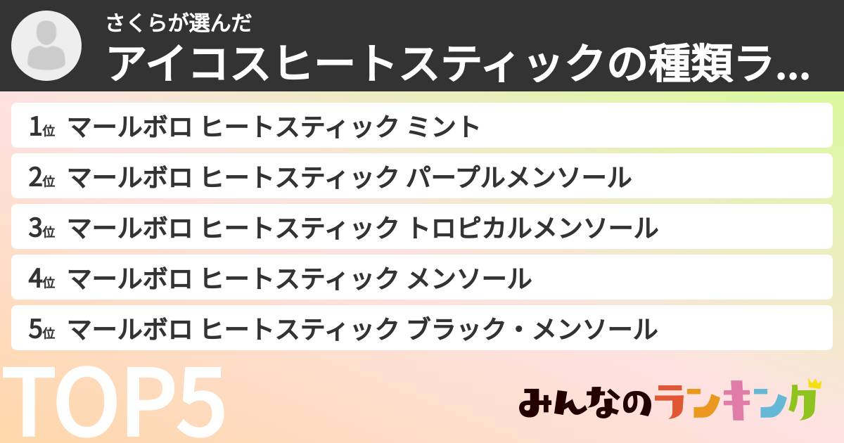 さくらさんの「アイコスヒートスティックの種類ランキング」