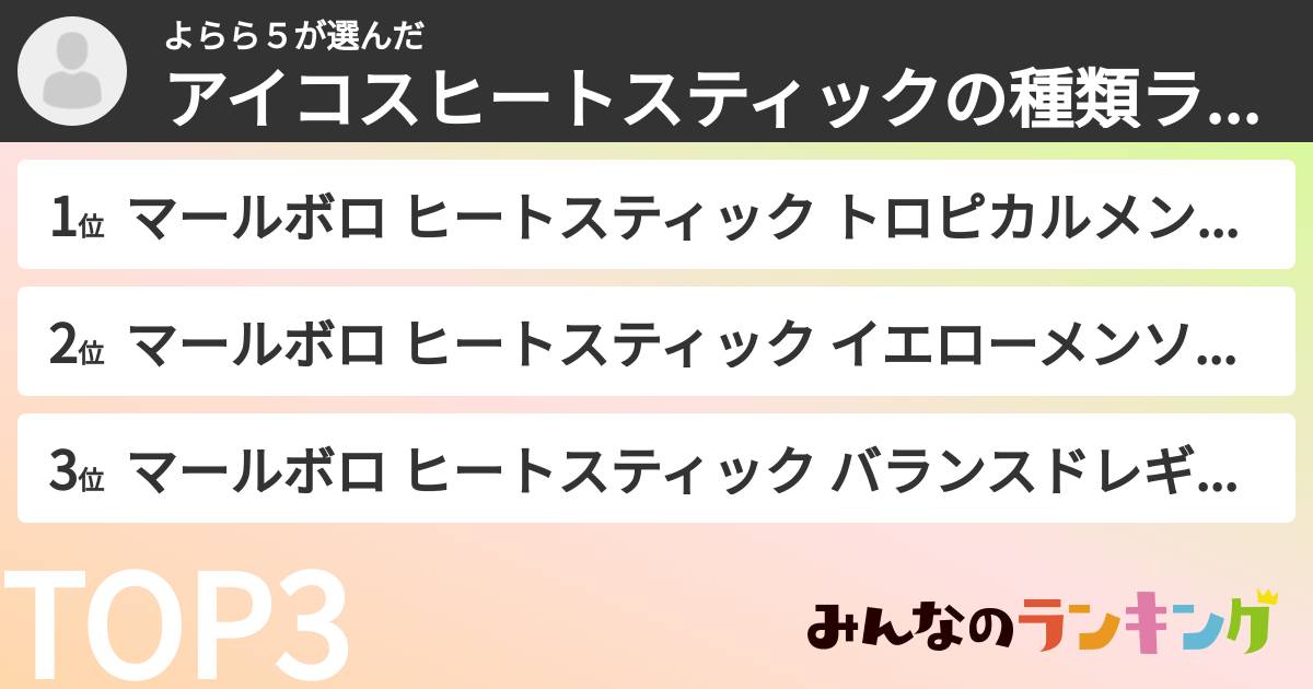 よらら5さんの「アイコスヒートスティックの種類ランキング」