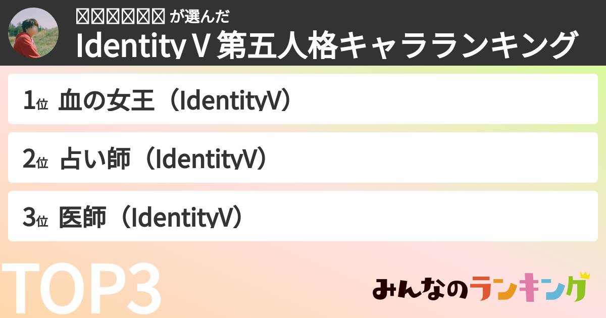 ℳ𝒜𝒦𝒪𝒯𝒪 さんの「Identity V 第五人格キャラランキング」