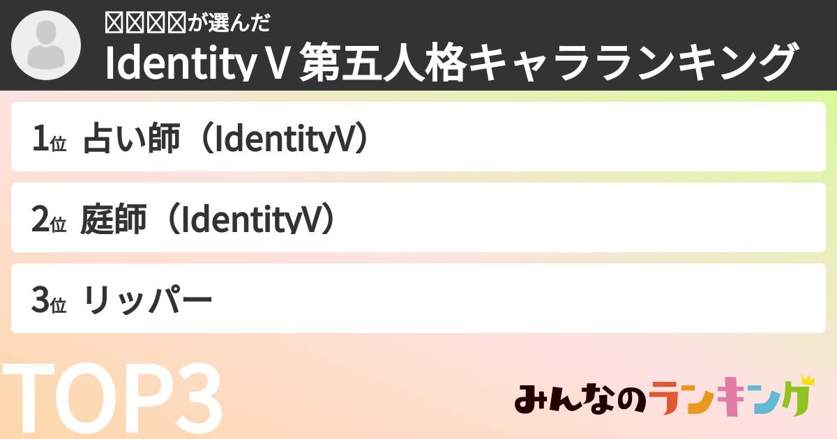𝕐𝕦𝕟𝕒さんの「Identity V 第五人格キャラランキング」