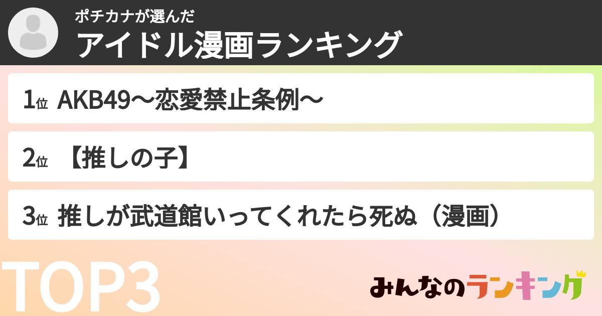 ポチカナさんの「アイドル漫画ランキング」