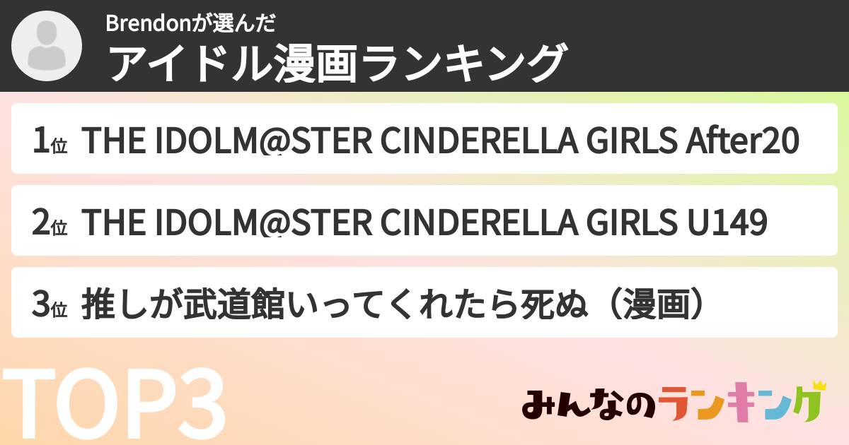 Brendonさんの「アイドル漫画ランキング」