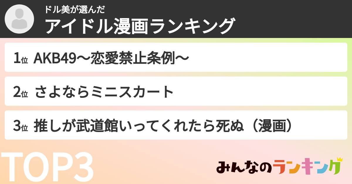 ドル美さんの「アイドル漫画ランキング」