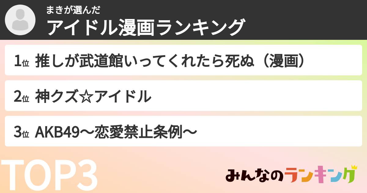 まきさんの「アイドル漫画ランキング」