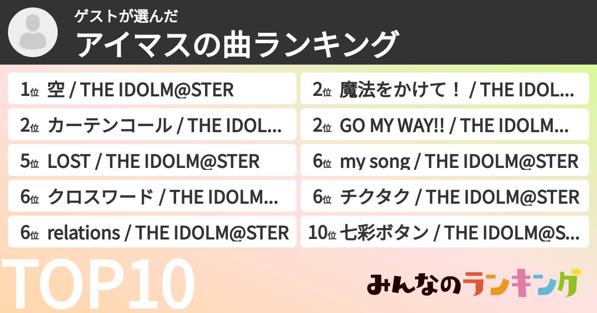 ゲストさんの「アイマスの曲ランキング」