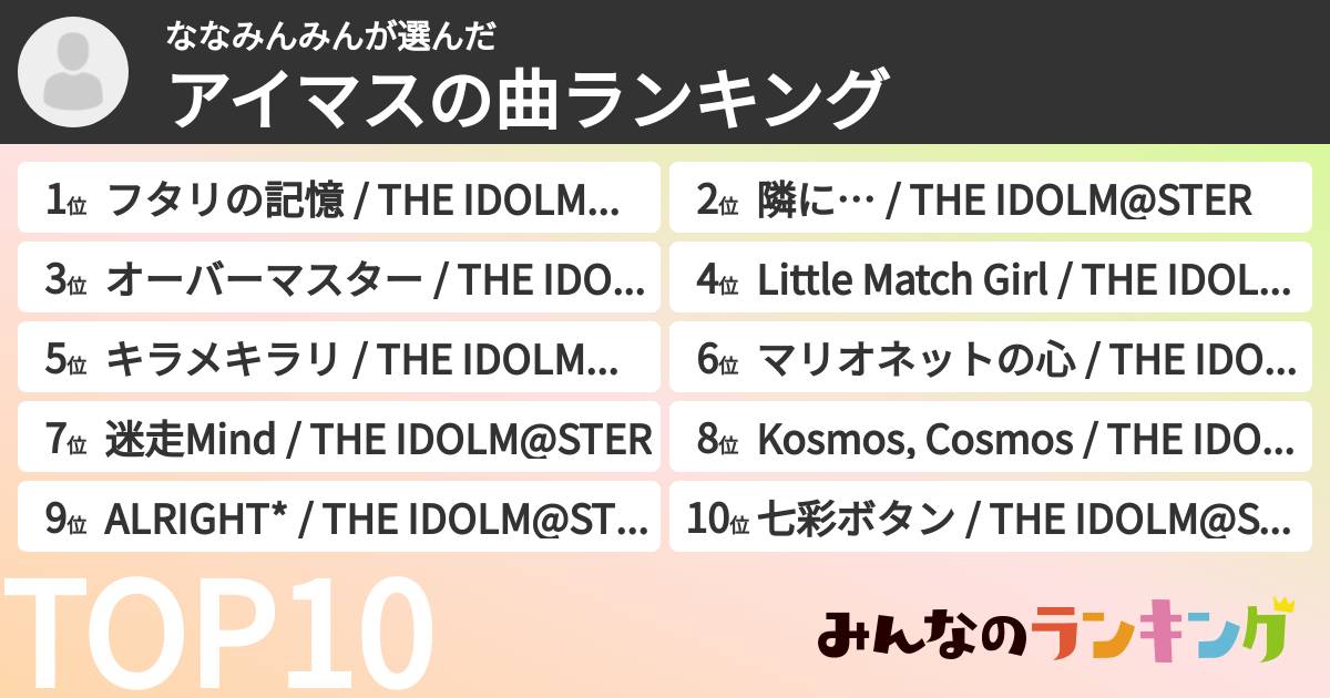 ななみんみんさんの「アイマスの曲ランキング」