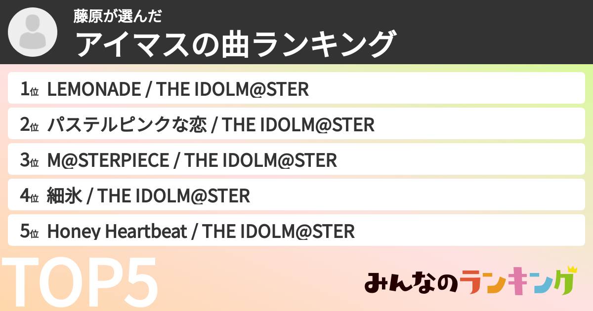 藤原さんの「アイマスの曲ランキング」