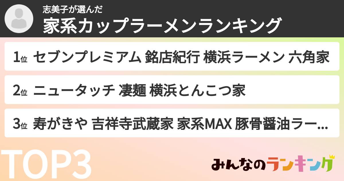 志美子さんの「家系カップラーメンランキング」