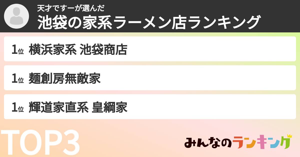 天才ですーさんの「池袋の家系ラーメン店ランキング」