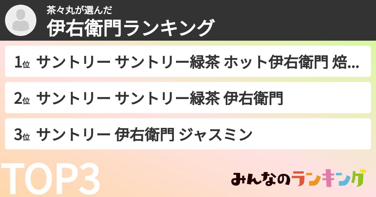 茶々丸さんの「伊右衛門ランキング」