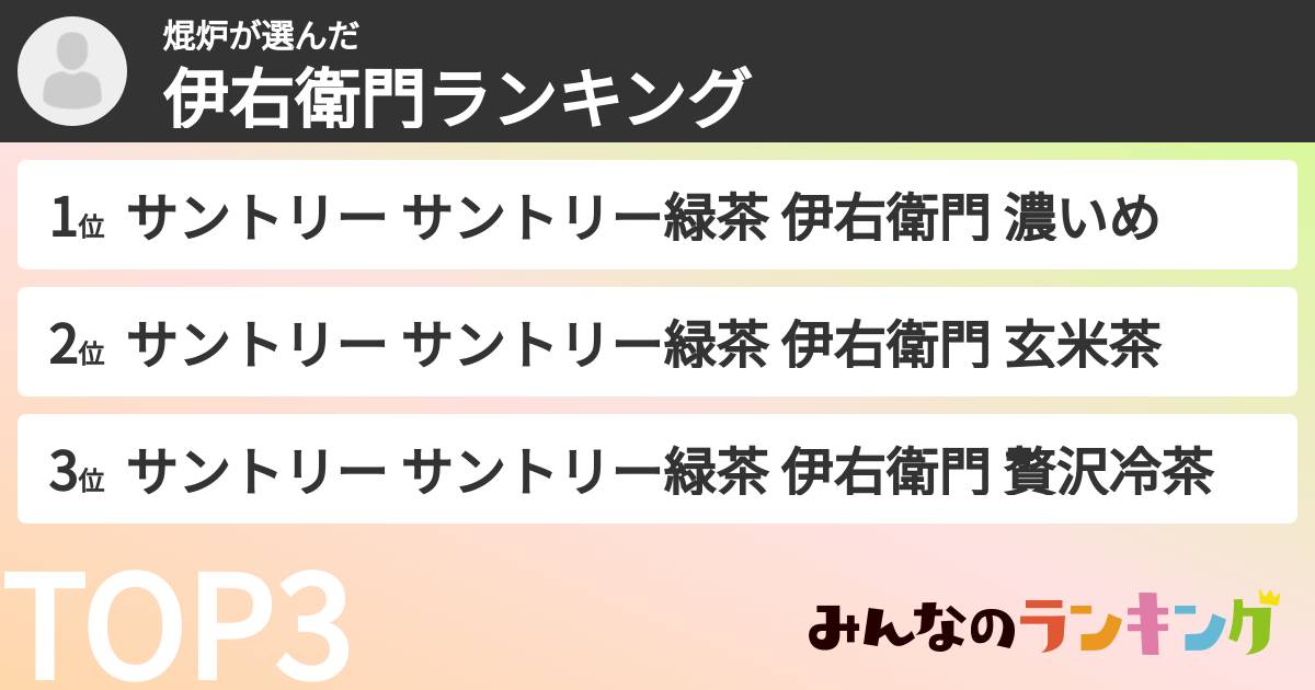 焜炉さんの「伊右衛門ランキング」