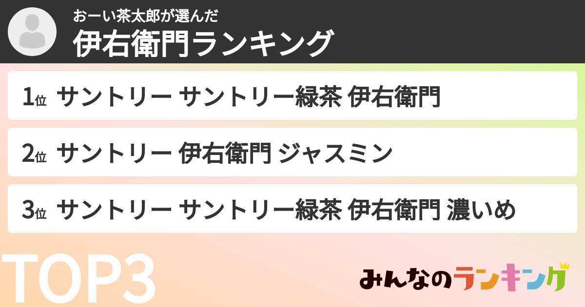 おーい茶太郎さんの「伊右衛門ランキング」