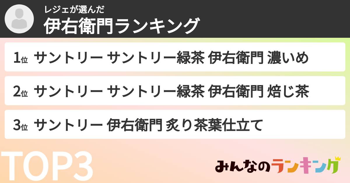レジェさんの「伊右衛門ランキング」