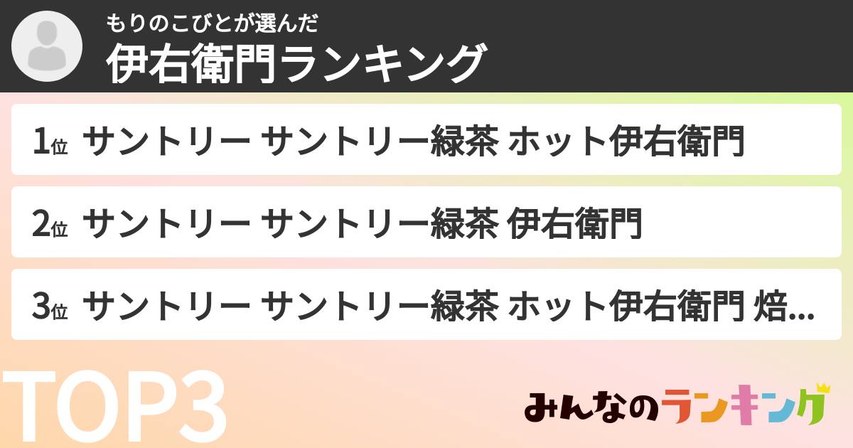 もりのこびとさんの「伊右衛門ランキング」