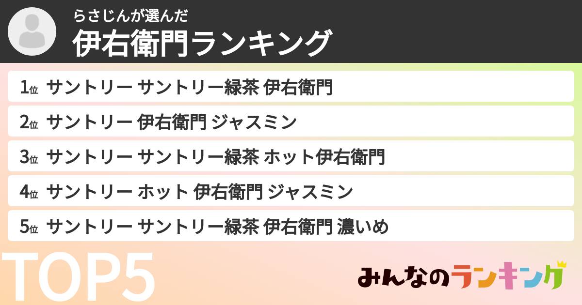 らさじんさんの「伊右衛門ランキング」