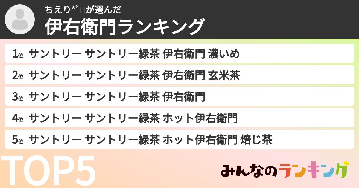 ちえり*ﾟ🍒さんの「伊右衛門ランキング」