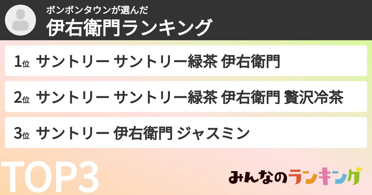 ボンボンタウンさんの「伊右衛門ランキング」