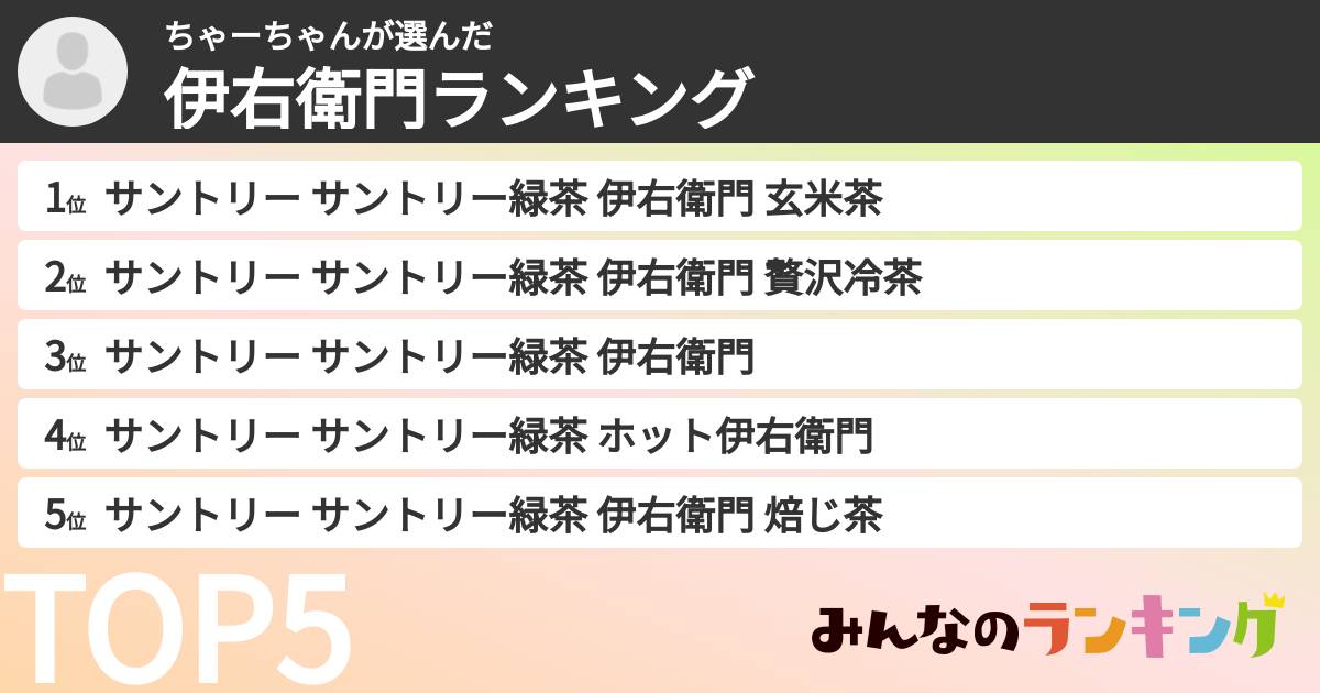 ちゃーちゃんさんの「伊右衛門ランキング」