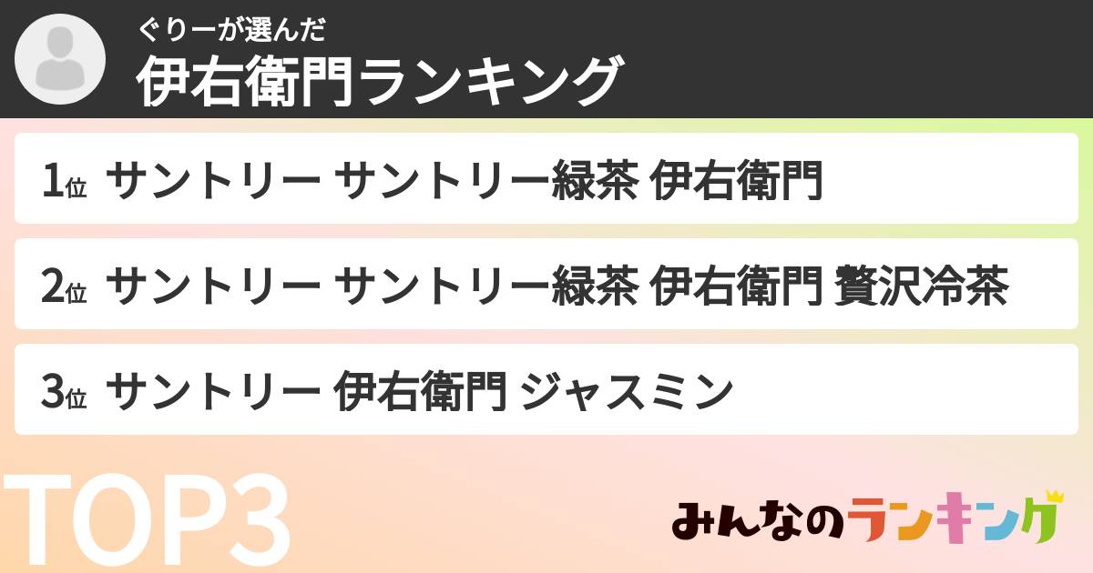 ぐりーさんの「伊右衛門ランキング」