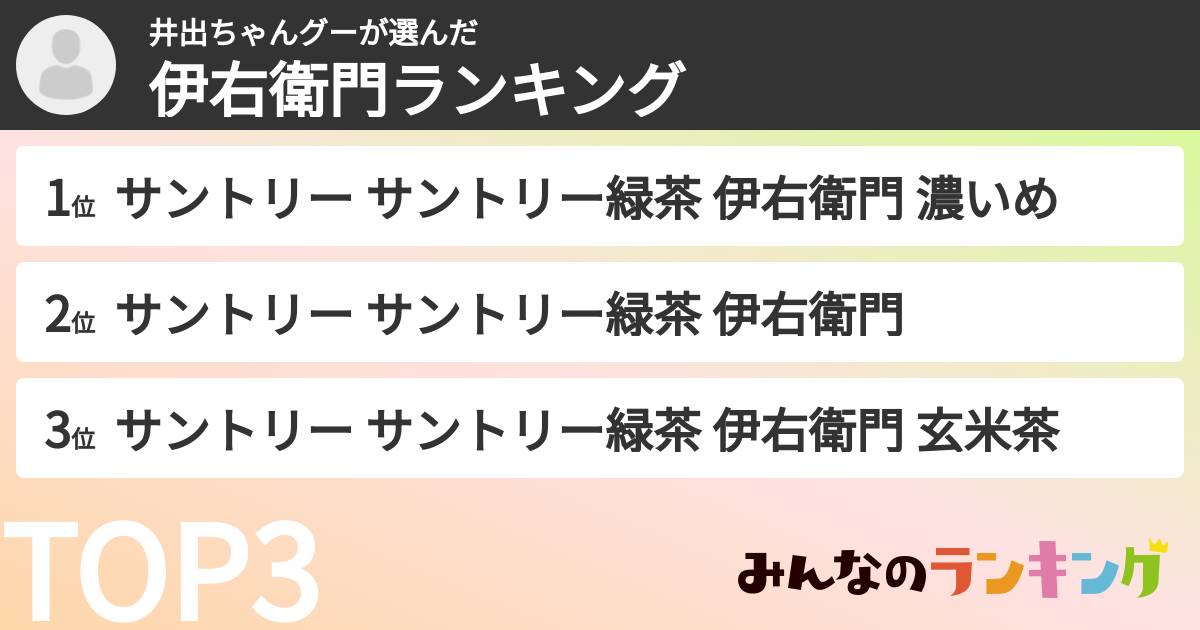 井出ちゃんグーさんの「伊右衛門ランキング」