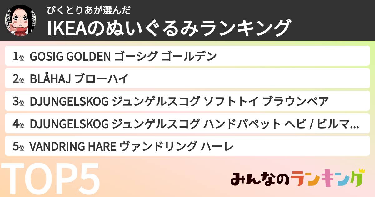 びくとりあさんの「IKEAのぬいぐるみランキング」